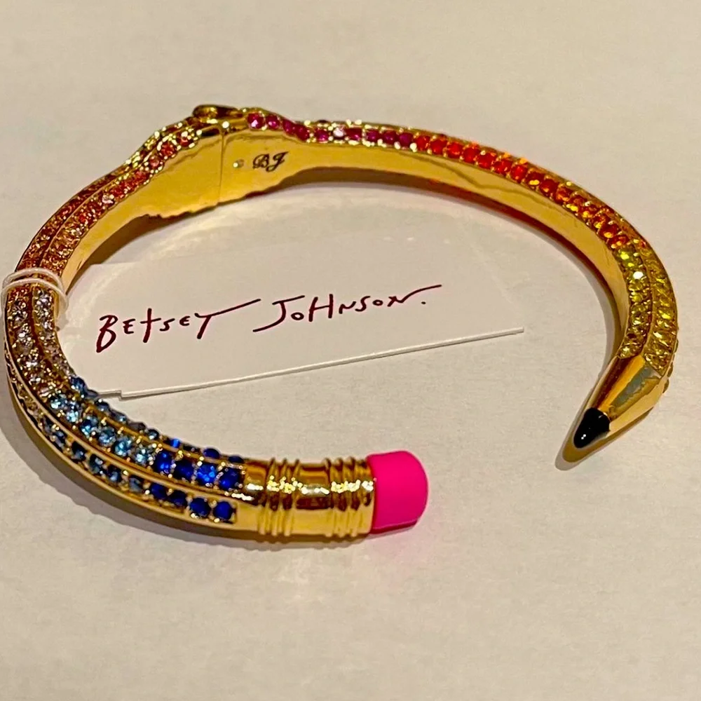 New Betsey Johnson Back to School Rainbow Glitter Pencil Bangle Bracelet - Picture 9 of 14